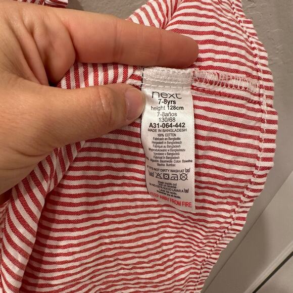 Next Pink Seersucker Stripe Collared Dress - Picture 7 of 7